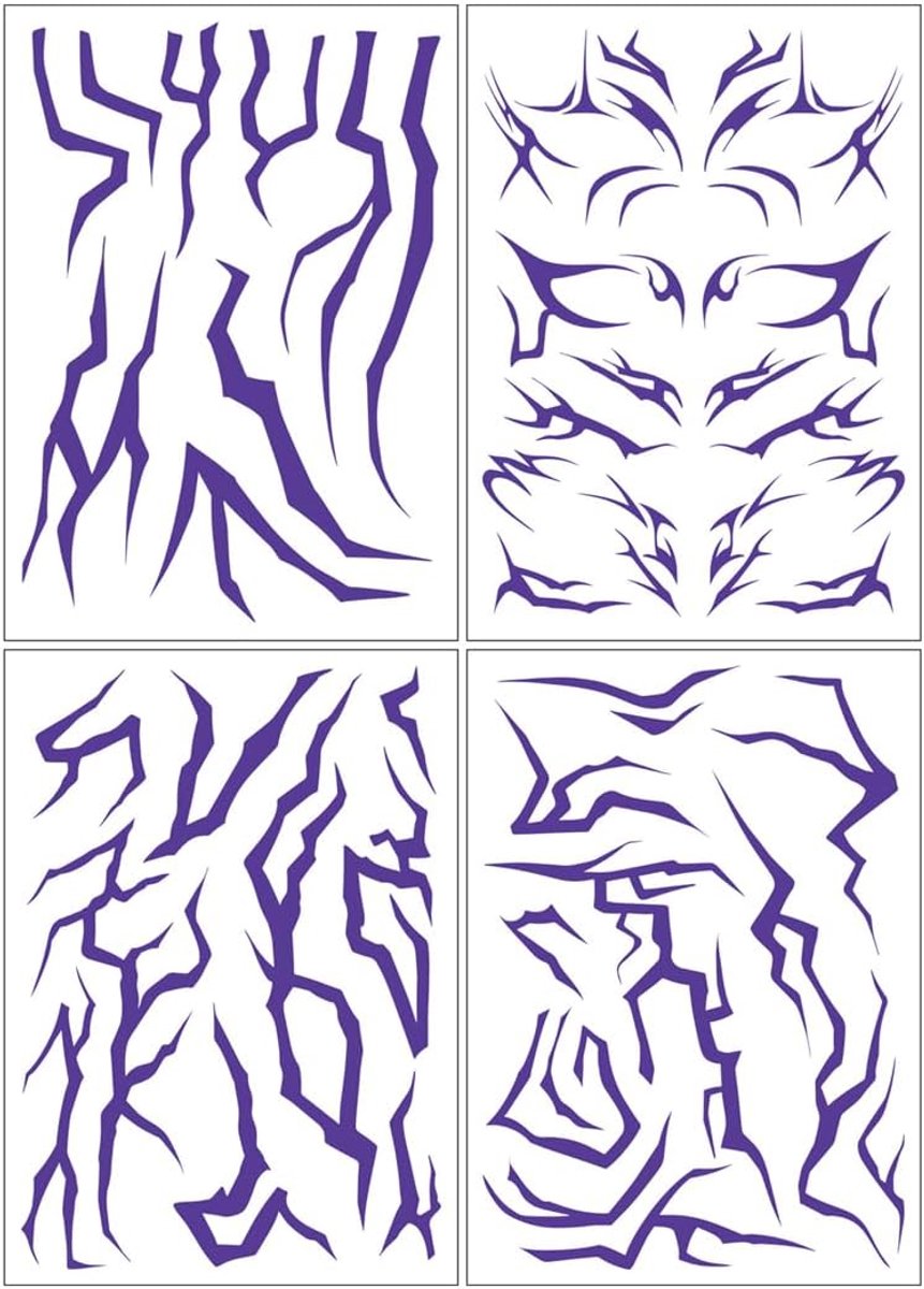 Tijdelijke tatoeages, set van 4 stuks, paarse glow in the dark lichaamsstickers voor cosplay, Halloween, festival en dans, waterdichte tattoo-stickers voor dames en heren