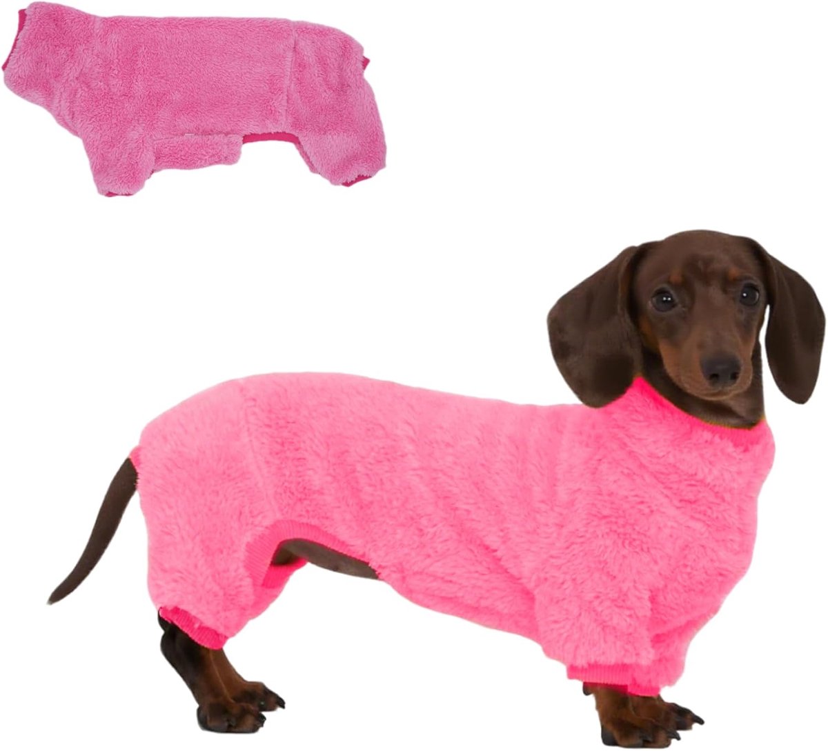 Hond Fleece Jumpsuit Coltrui Trui, Geschikt voor Teckels, Winter Zachte Gezellige Hond Pyjama Kleding (Neon Roze, M)