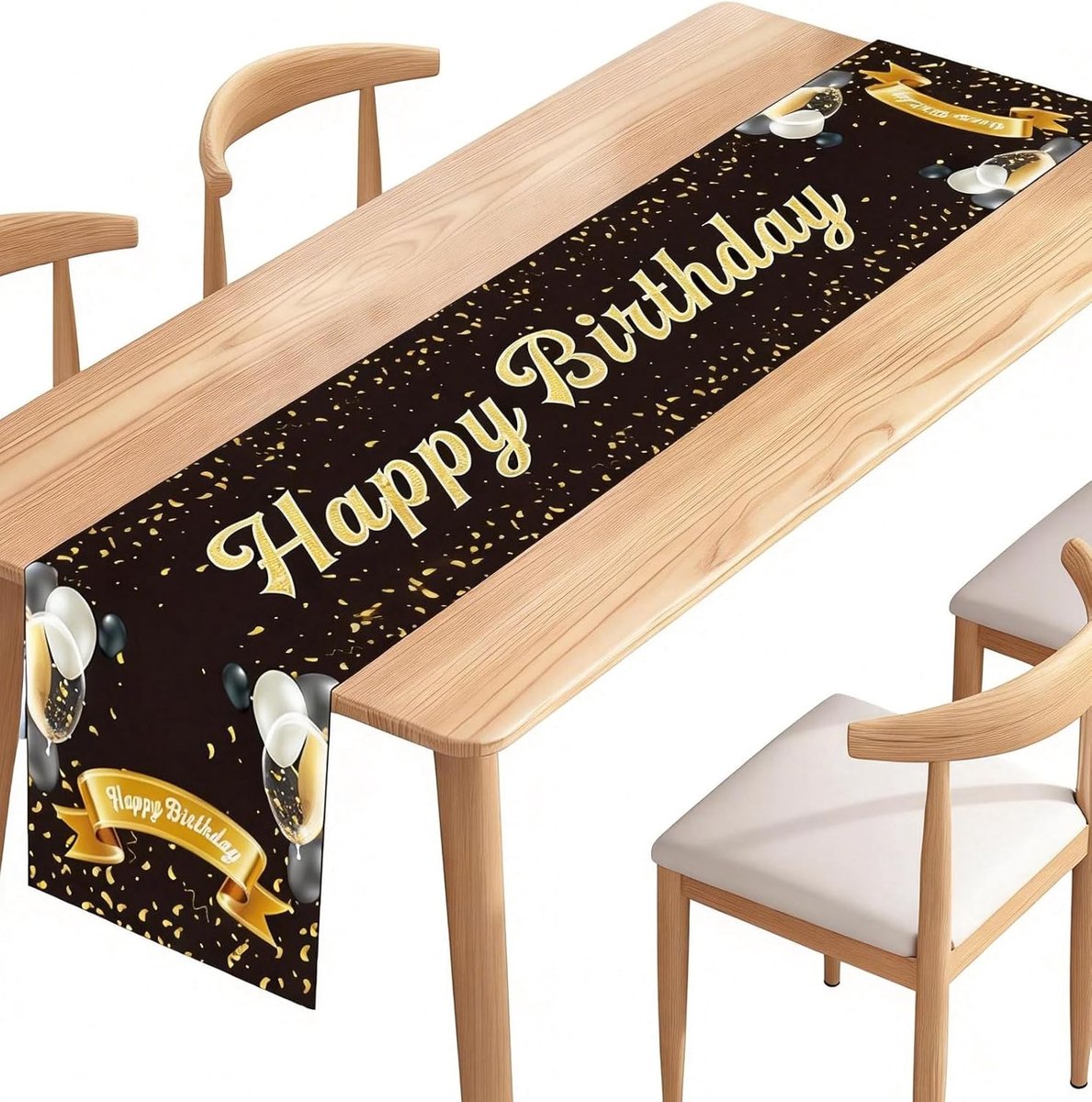 Tafelloper verjaardag zwart-goud - verjaardagsdecoratie, verjaardag tafelloper voor mannen, vrouwen en alle leeftijden - perfect voor jubileumfeesten, feesten en dinerdecoratie - 180 x 35 cm