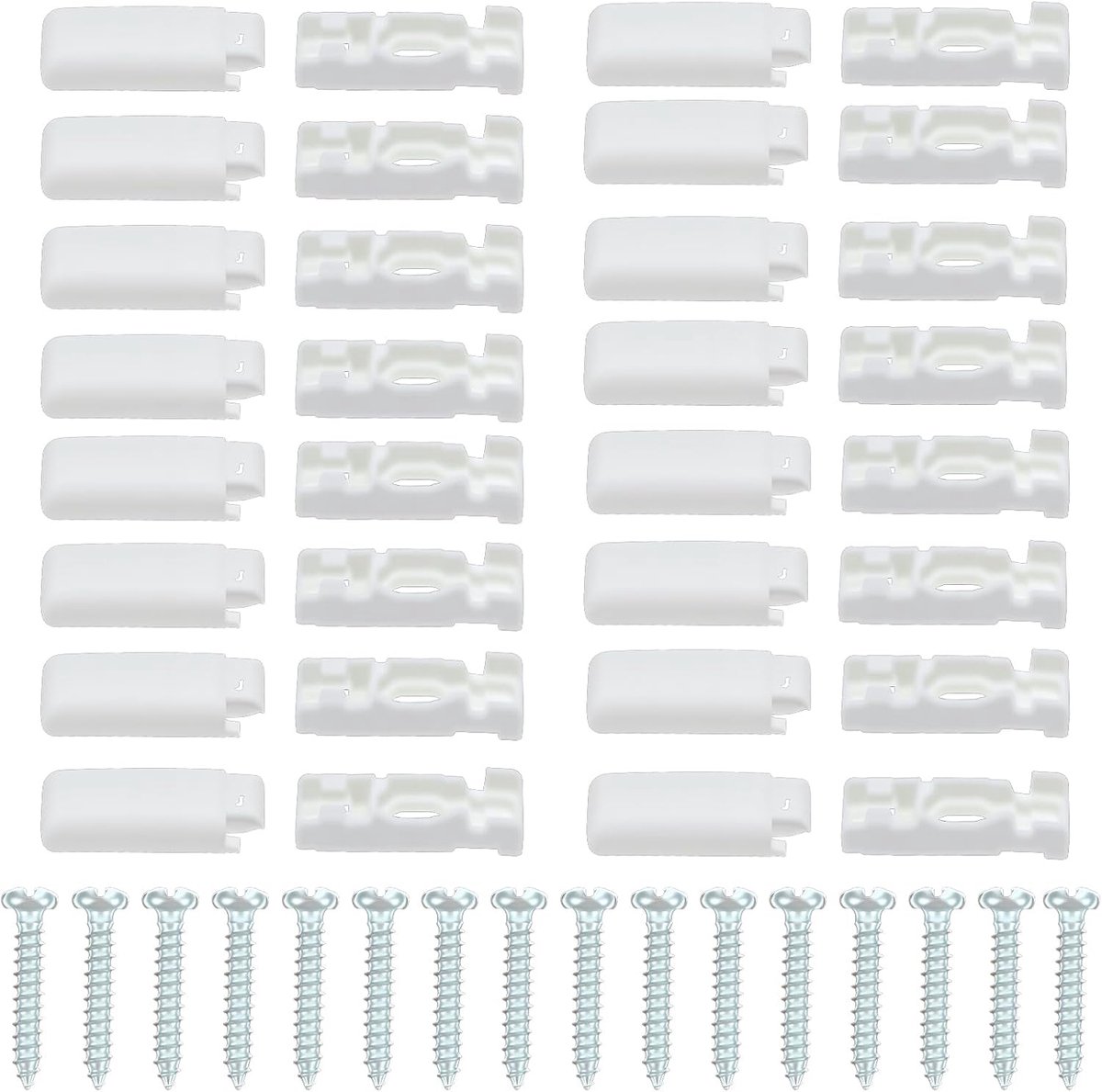 16 stuks plissé reserveonderdelen, klemdragers, accessoires, PE plisséklemmen, spanschoenen voor gespannen plissés voor kleefdragers en stick & fix front kleefplaten