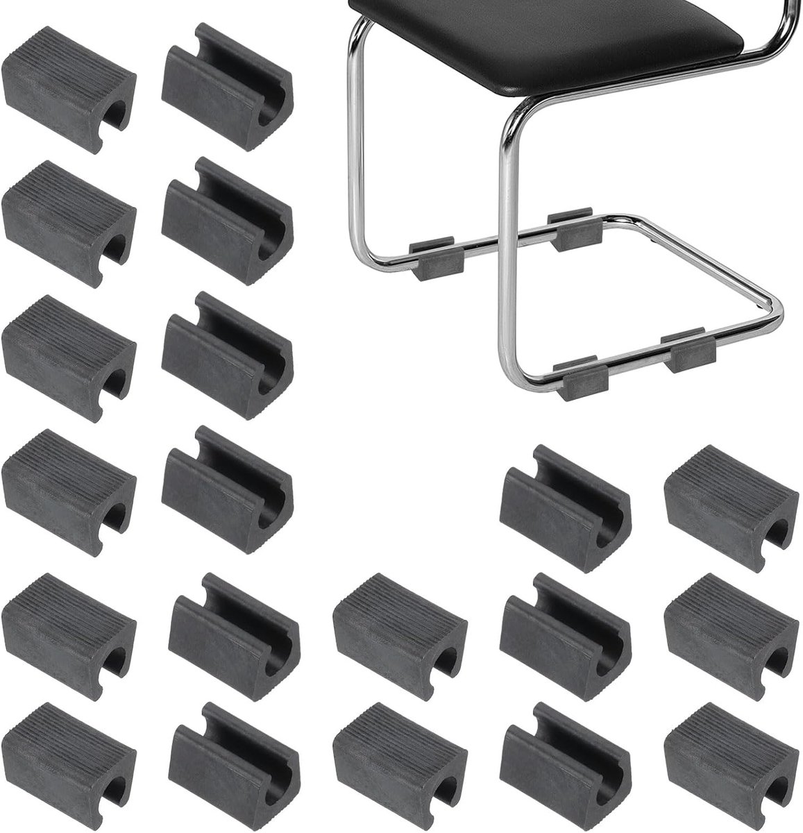 20 stuks U-stoelpootdoppen, 12 mm U-vormige stoelpootbeschermers, stoelvoet, rechthoekige uiteinden, hoezen voor hardhouten vloeren, zwart