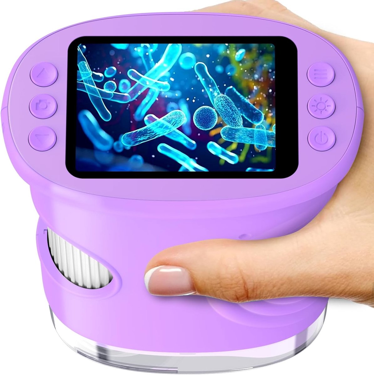 Digitale microscoop voor kinderen, 1080P HD 2,0 inch scherm, zakmicroscoop, ledverlichting, aansluiting op pc, mini-microscoop buiten, cadeaus voor 4-12 jaar, paars