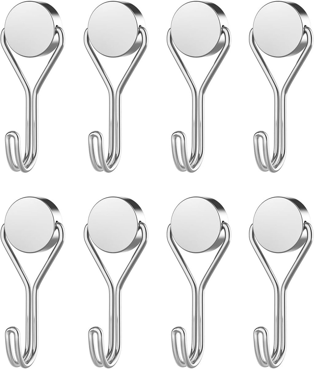 Magnetische haken, stansvrije magneethaken, draaibare schommel voor keuken, gadgets, slaapkamer, kluisjes, kantoor, camping, bestelwagen, grillstandaard - zilver