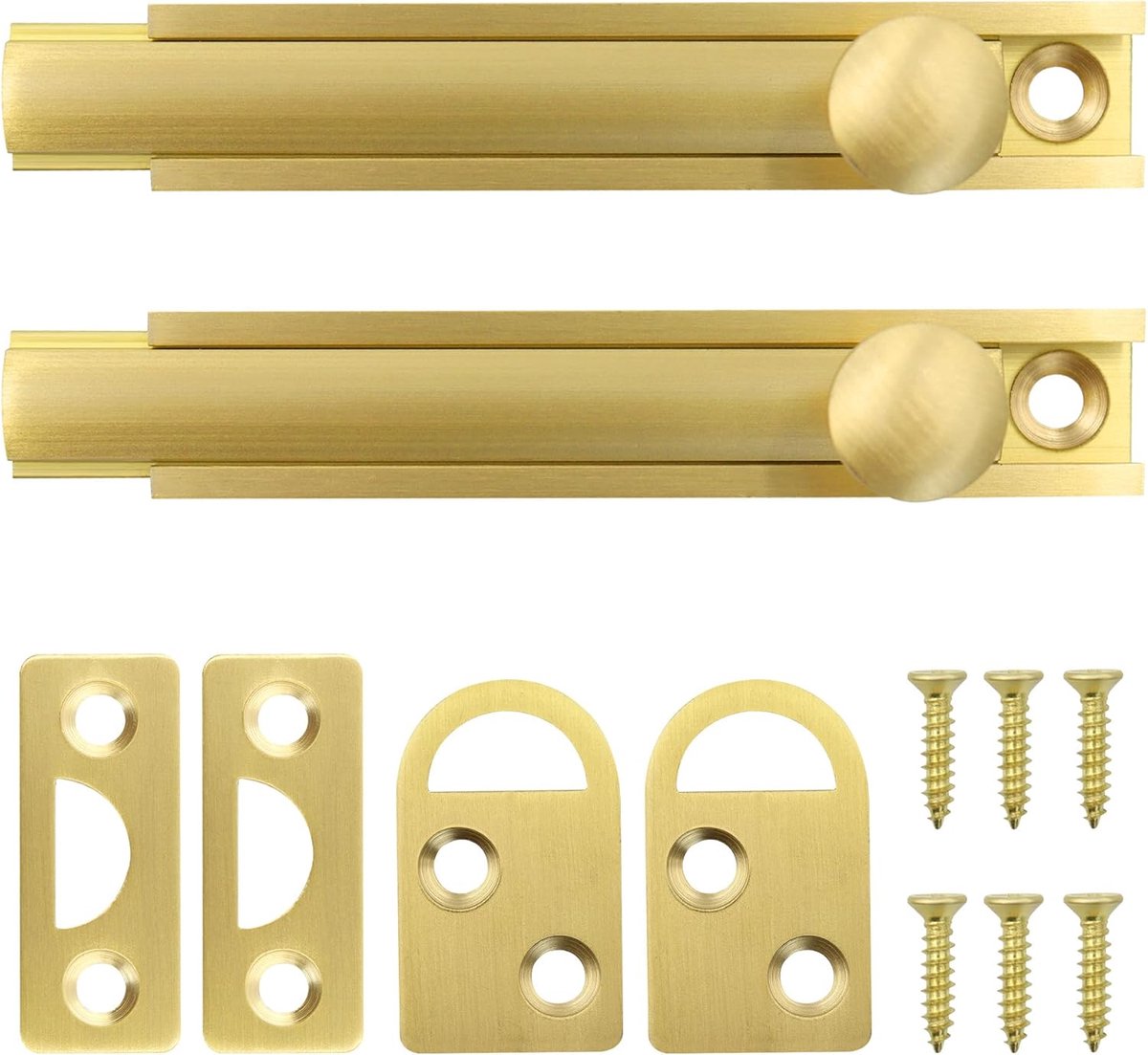 2 stuks massief messing oppervlaktebout 7,5 cm verborgen schuif vat boutgrendel met schroeven zware schuifsloten voor binnendeur, Franse deurslot voor ramen, tuinhek, goud (4 inch)