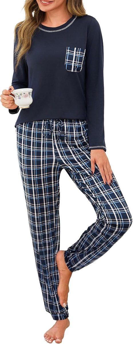 Dames pyjama sets katoen lange mouw dames pyjama geruite loungewear nachtkleding pyjama sets