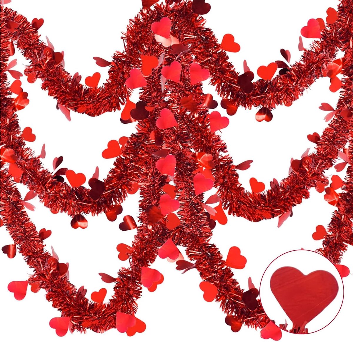 Slinger met hartjes, decoratie voor Valentijnsdag, 15 m, glanzend, om op te hangen, gedraaide slinger om op te hangen, voor Valentijnsdag, verjaardag, bruiloft, verjaardag