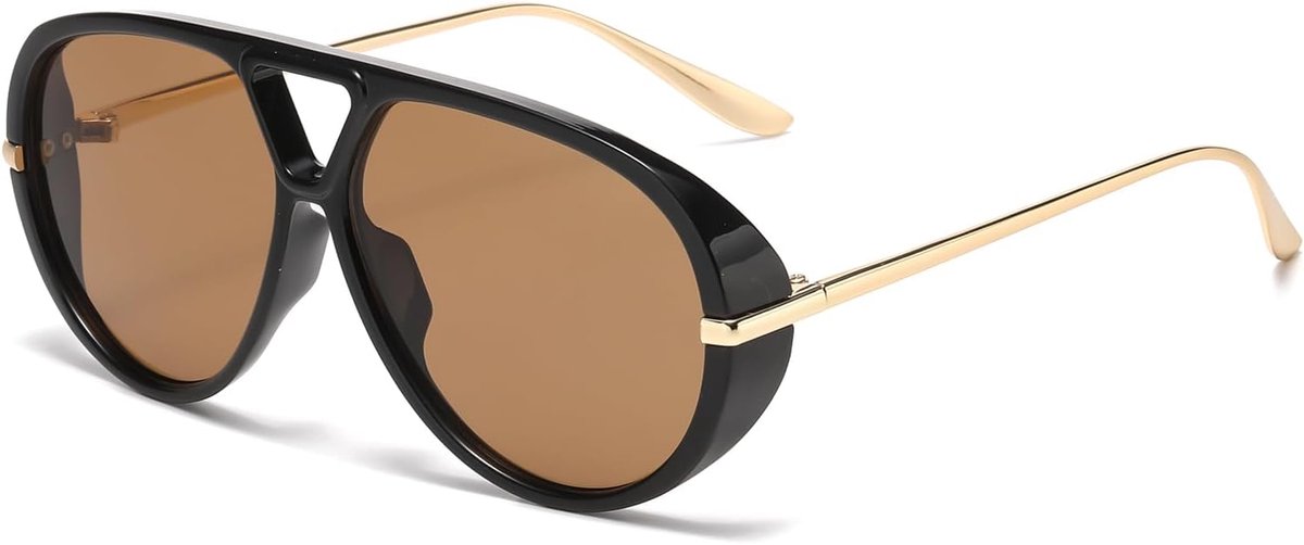 Oversized pilotenzonnebril voor dames en heren, trendy grote dubbele brugschild zonnebril, modieuze jaren 70, grote tinten
