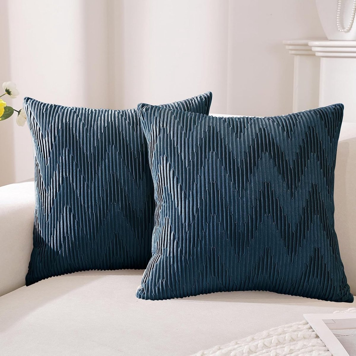 Fluweel Kussenhoezen 45x45 2er Set, Zachte Decoratieve Kussenhoes, Moderne Kussensloop Met Onzichtbare Rits, Duurzaam Kussenslopen Voor Woonkamer,Bank,Slaapkamer, Donkerblauw