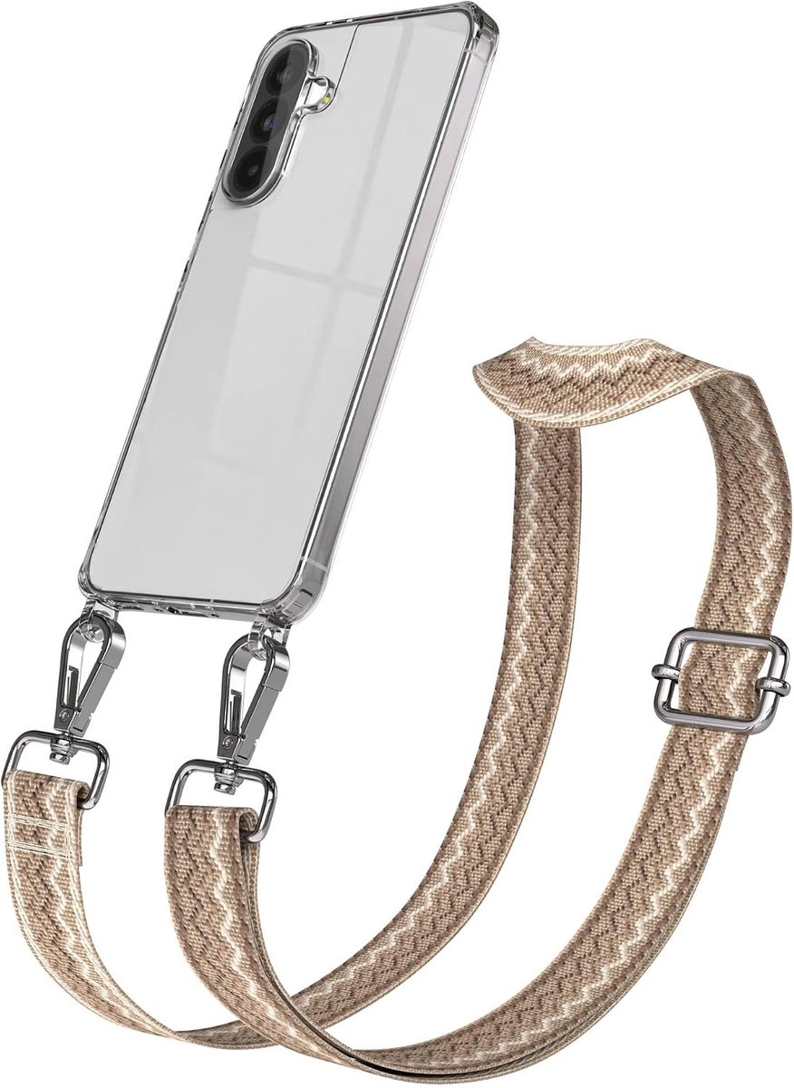 CASE Telefoonhoesje met verstelbaar koord, compatibel met Galaxy A56, schouderriem, telefoonkoord met siliconen hoes, schoudertas, lichtbruin/bruin/zilver