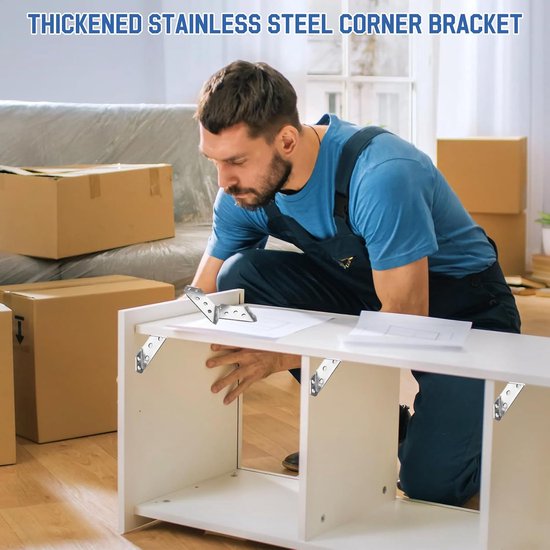 40 stuks hoekverbinders, hoekverbinders, roestvrij staal, driehoekige steun - Universele hoekklemmen, meubelverbinder, metalen hoekklem, houtconnector voor kast/tafel/stoel/houten meubels (zilver) — afbeelding 5