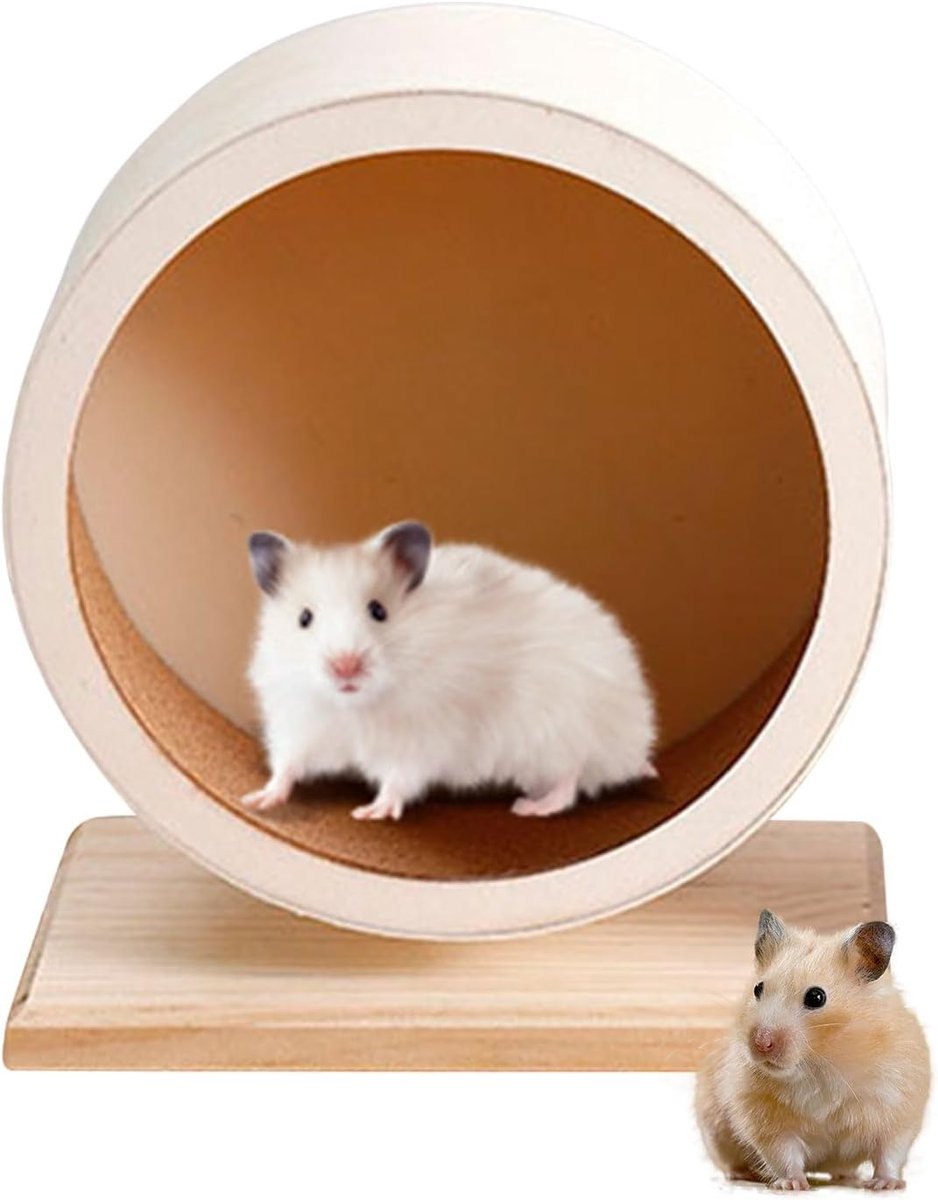 Hamsterwiel van hout, 15 cm, stil loopwiel voor hamsters, dwerghamsters, degus en germuizen, veilig en stabiel met reservekurkstrips, diervriendelijke loopfiets accessoires