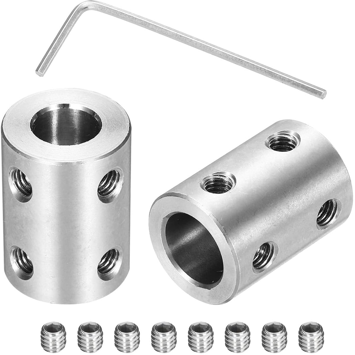 Stijve schroefkoppeling 8 mm tot 10 mm askoppeling L 22 mm x D 16 mm stalen verbindingsverbinders koppeling set voor 3D-printer DIY encoder met 16 schroeven zeskantsleutel, 4 stuks