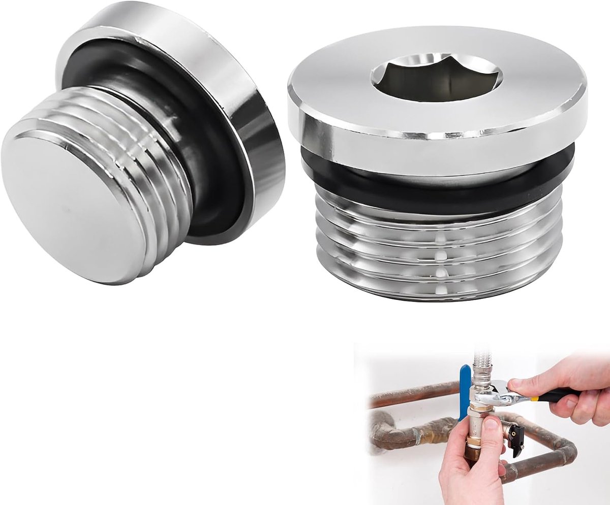 1/2 inch, 2 stuks blindstoppen voor waterleidingen van roestvrij staal, stoppen 1/2 inch met afdichting, sluitdop voor buizen, einddop schroefdopel voor leidingafdichting en radiator