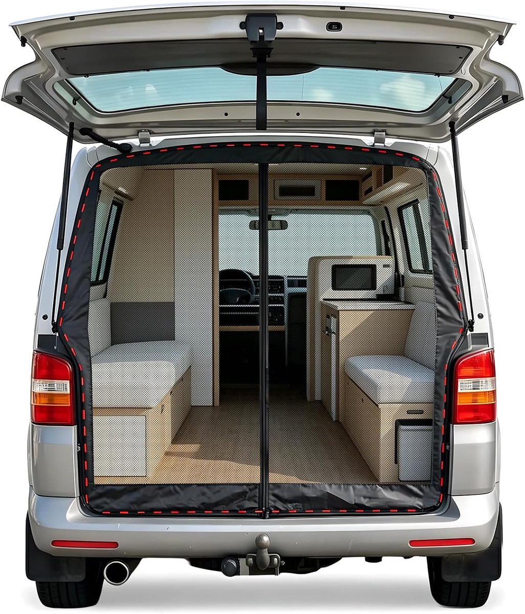 ritssluiting voor VW T5 T6 achterklep, vliegengaas, insectenbescherming, zonwering, scheidingsgordijn, muggennet met magnetisme, kofferbak, schaduwnet, camping, reizen (achter)