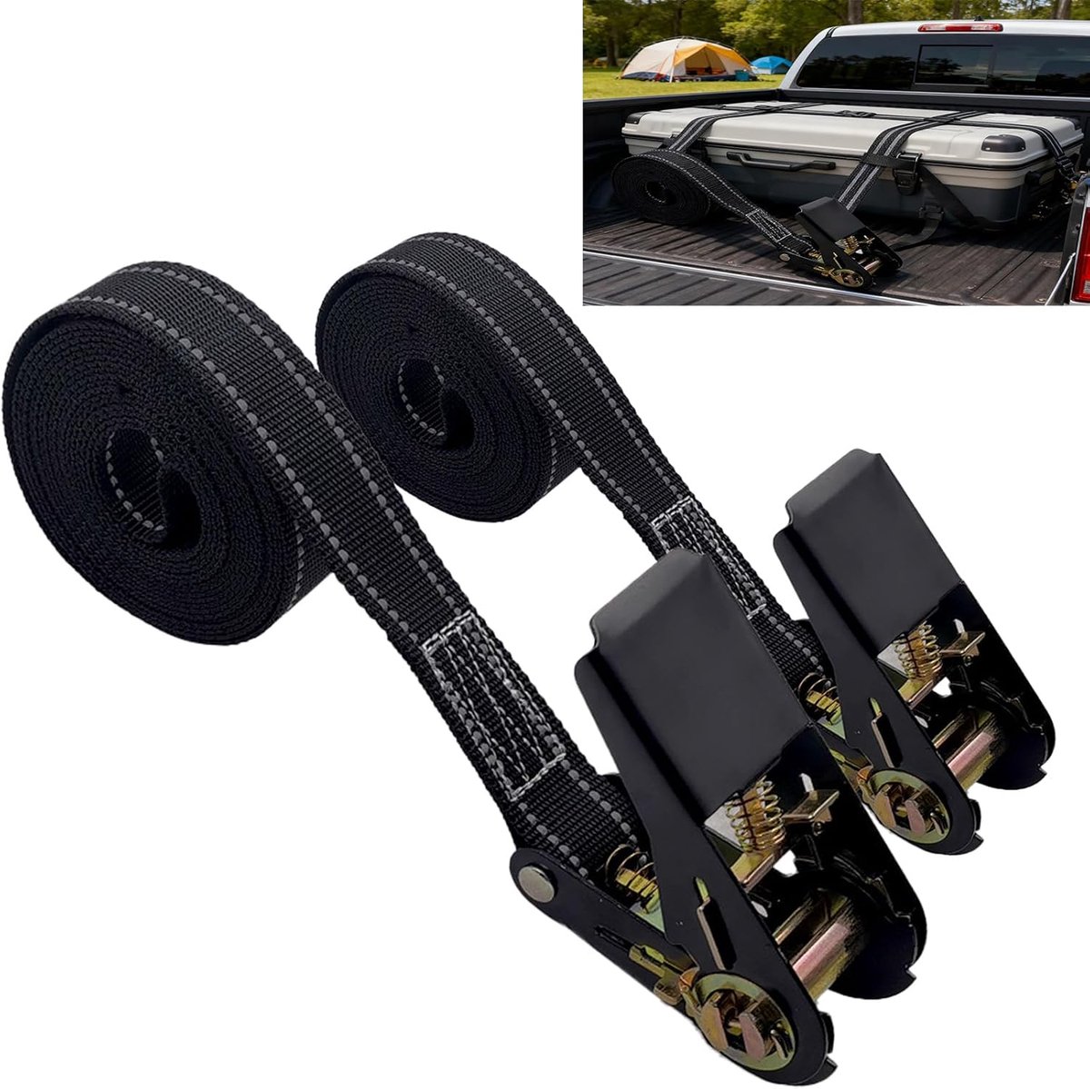 Spanbanden van 6 M, reflecterende zwarte spanband met ratel voor surfplank, motorfietsen, auto, kajak en aanhangwagen, trekkracht 800 kg, draagvermogen 400 kg