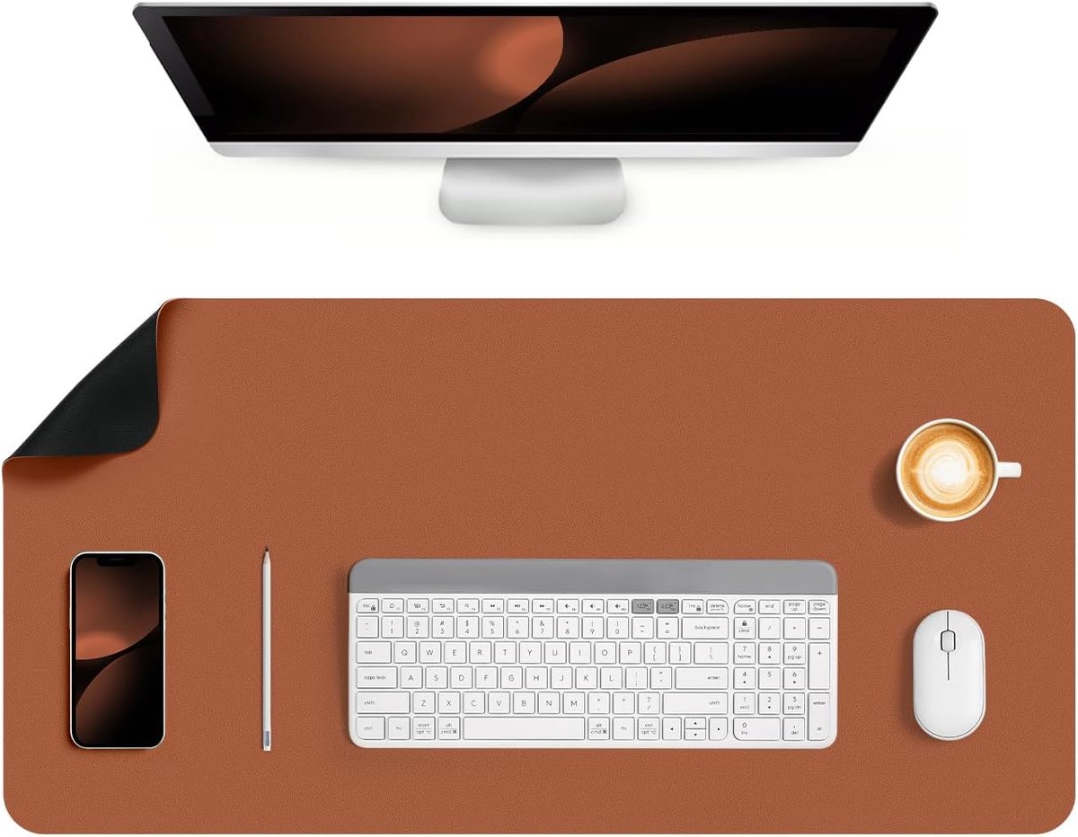 Bureau Onderlegger, Dubbelzijdige Antislip Bureaumat | Bureaubeschermermat PVC Kantoor Grote Lederen Bureauma Desk Mat(40 x 80 cm, Zwart Bruin)