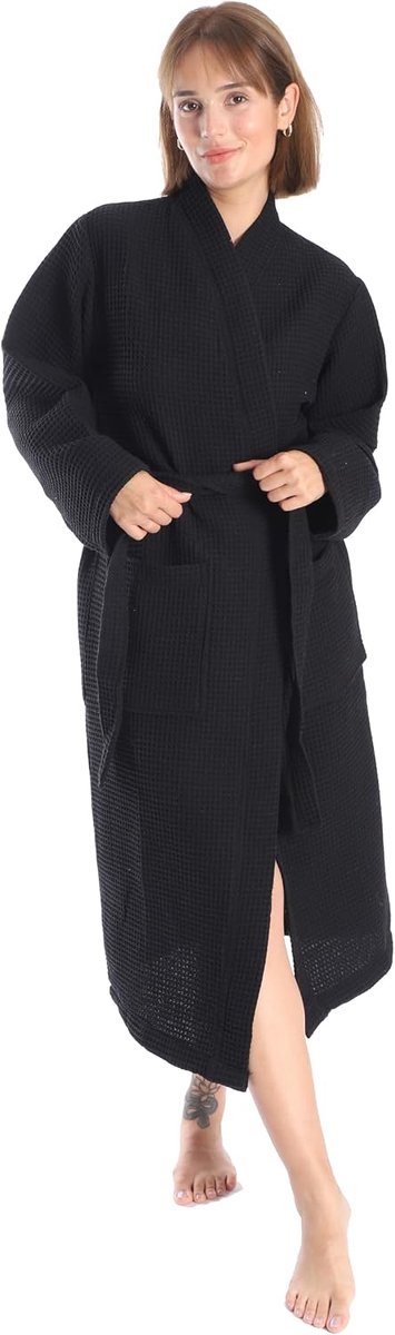 nottoc Badjas, 100% katoen, wafelstof, reisbadjas voor dames en heren, zacht, absorberend en licht, spa, badjassen