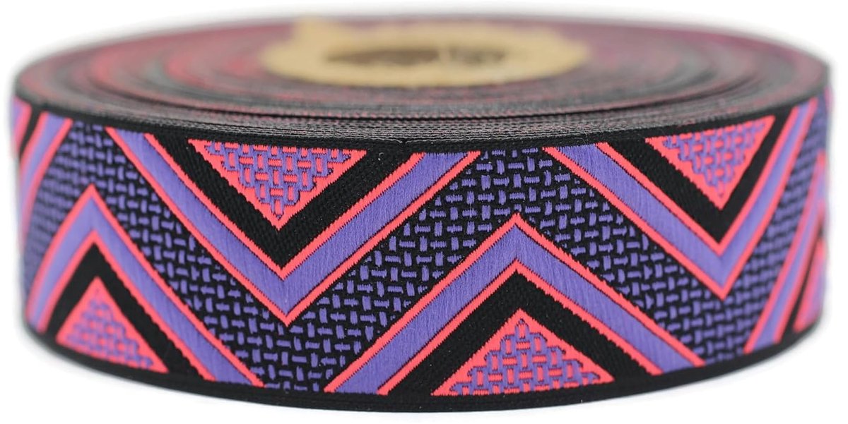 Jacquard lint, geweven, roze en paars, 10 m x 25 mm, rol borduurlint voor naaien, decoratie 25706-V6
