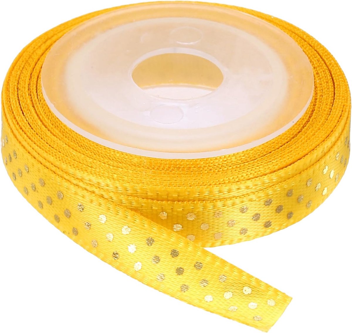 Satijnen lint, 6 mm x 4,6 m, cadeaulint met gouden stippen, kleurrijke banden, stoffen lint voor geschenkstrikken, doe-het-zelf, knutselen, Pasen, Halloween, bruiloft, feest, goudkleurig