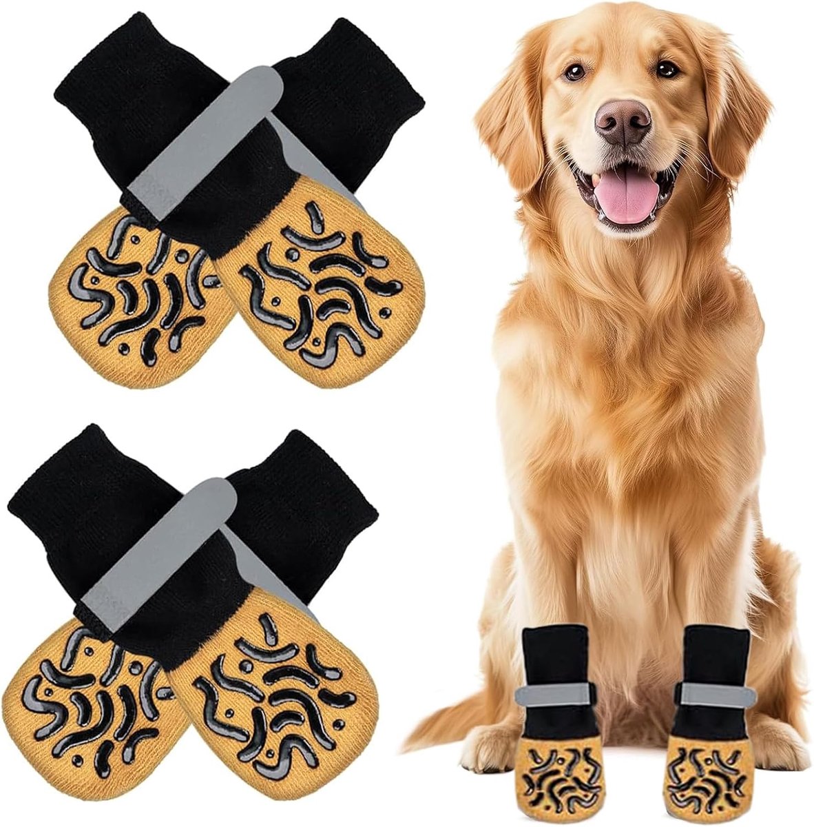 4 stuks dubbelzijdige hondensokken, antislip hondensokken, zachte verstelbare bescherming voor de poten van de hond met riem, tractiecontrole voor binnen voor kleine honden (L)