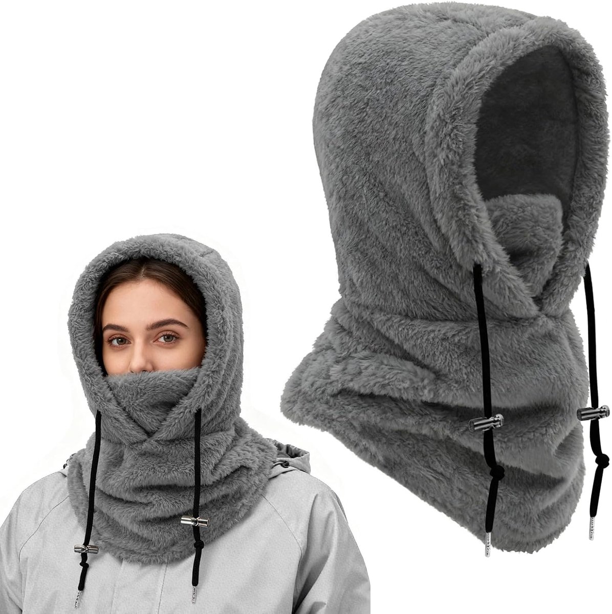 fleece bivakmuts, uniseks, winddicht, skimasker, gezichtsbedekking, multifunctionele wintermuts, fleece snood capuchon met nekwarmer voor dames en heren, voor sport en outdoor