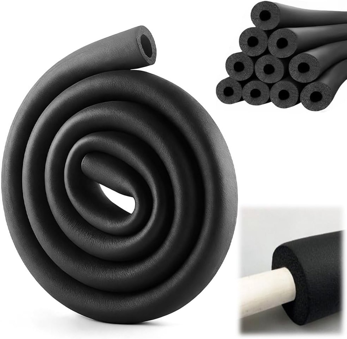 Buisisolatie, schuim, isolatie voor buisisolatie, dikte 9 mm, buisisolatie voor buisisolatie, buis, fitnessapparaten, verwarmingsbuis, sanitair, koperen buis (zwart, Ø 32 mm buisdiameter)