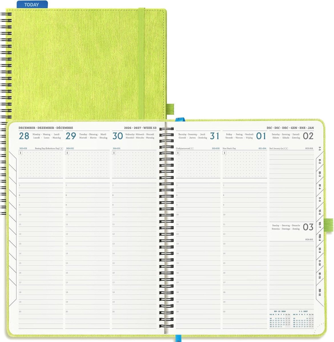2026 2027: Weekagenda A4 Boekagenda(29 x 21,5cm) Schoolagenda 18 Maanden Verticale Weekplanner van Jul.2026 tot Dec.2027, 80 Grams Papier, Zachte PU-Leren Spiraal, Appelgroen