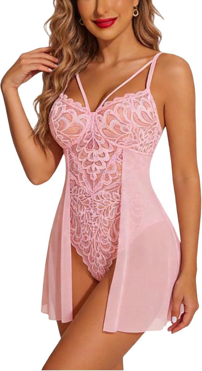 Sexy Babydoll Bodysuits Lingerie Vrouwen Transparante Mesh Shirt Kant Mini Jurk Slip V-hals Nachtkleding Teddy Ondergoed Backless Zachte Nachthemd Ondeugende Pyjama