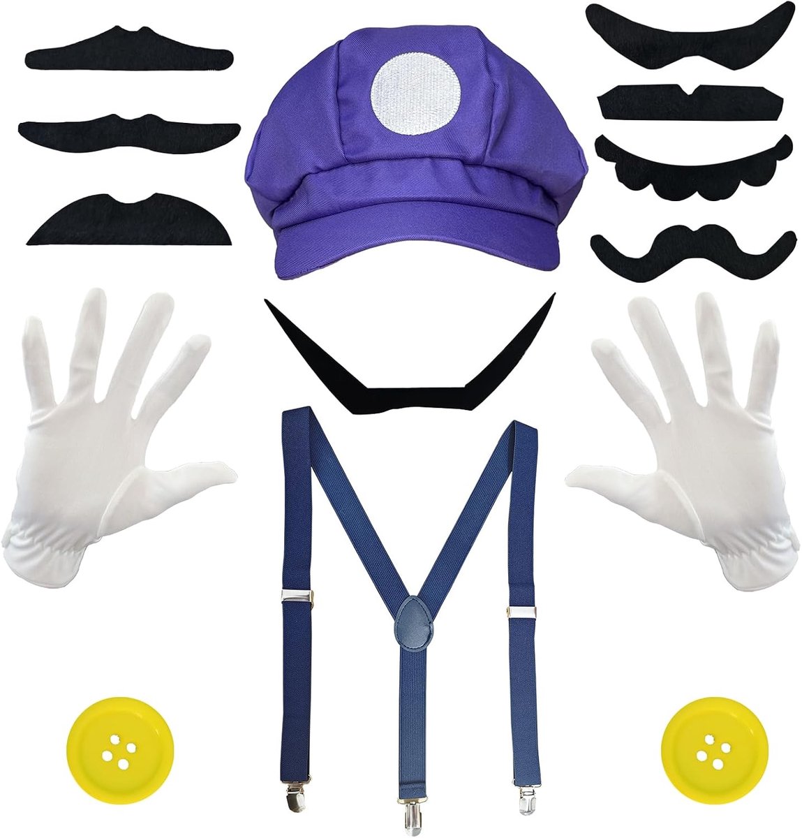 Kostuumaccessoires, Mario muts hoed snor handschoenen 13 stuks Super Brothers kostuum accessoires, Super Bros kostuum voor cosplay, volwassenen carnaval kostuum muts hoed