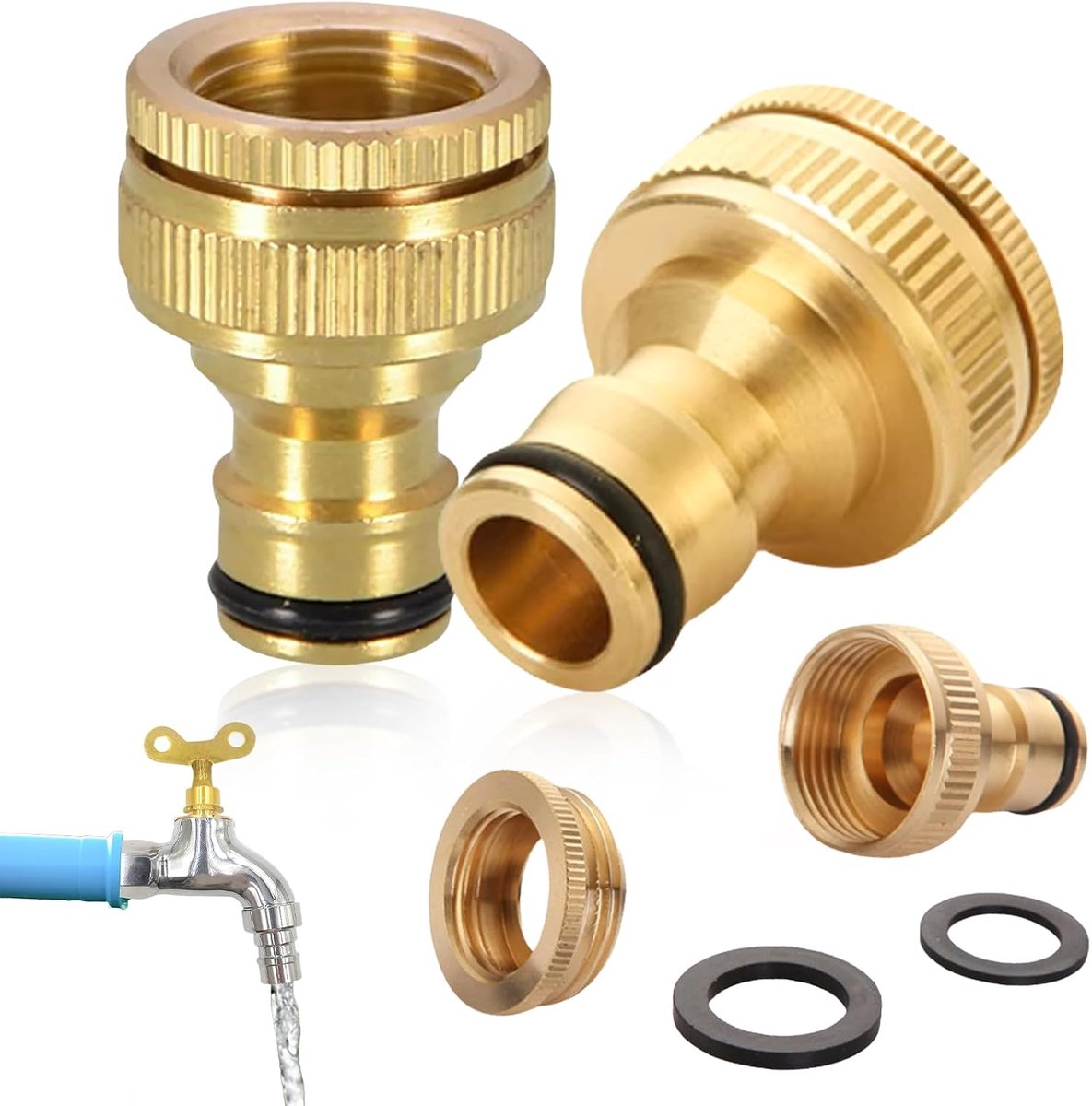 2 stuks, waterslang voor kraan, messing slangaansluiting 4/6 inch, slangaansluitingen, tuinslang, tuinschroefdraad, kraanconnector, waterslangconnector