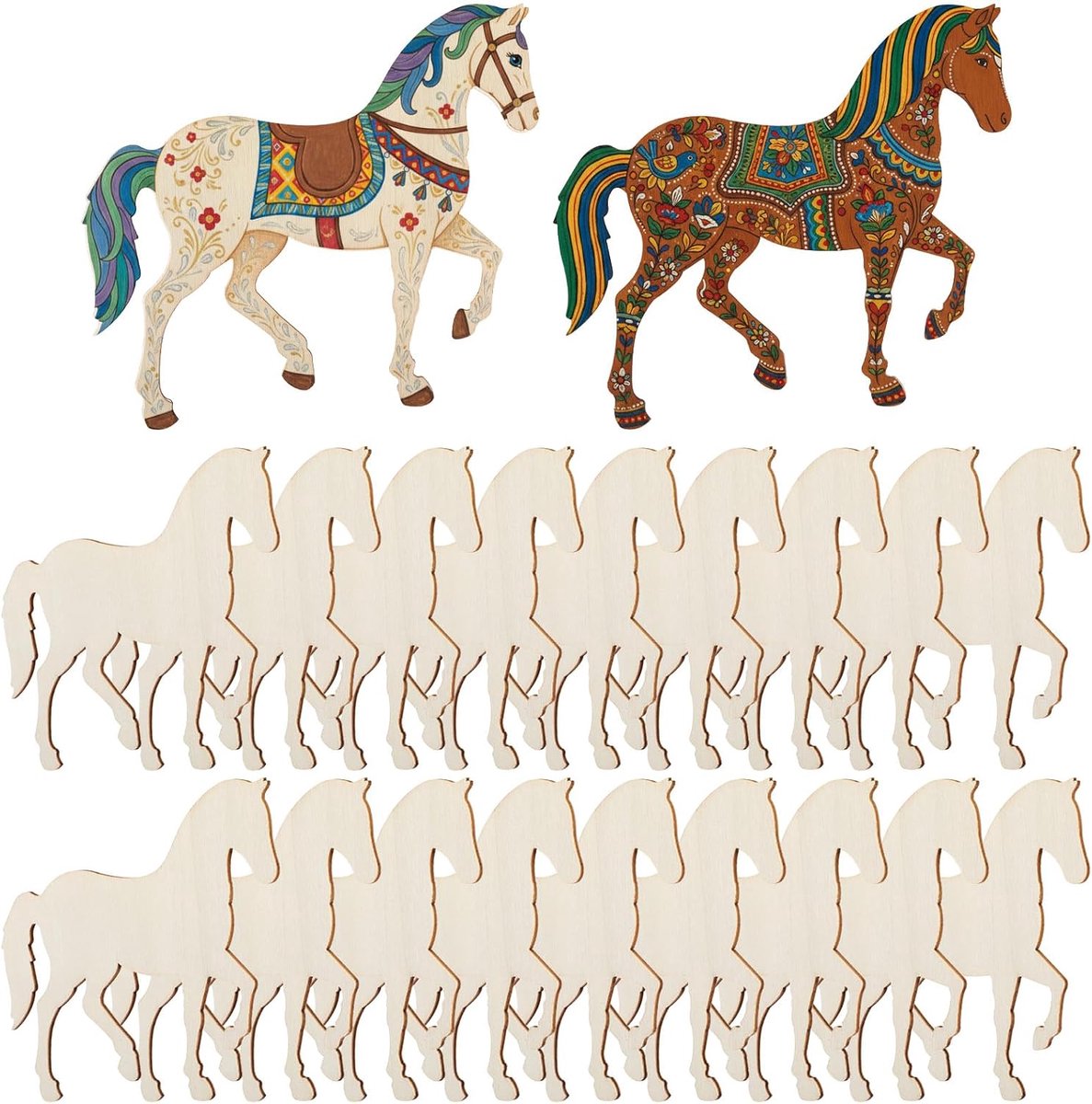 Onafgewerkt steekpaard, knutselen, decoratie, doe-het-zelf paarden, houten knutselset, houten knutselset voor tafeldecoratie, verjaardagsdecoratie, feest, bruiloften