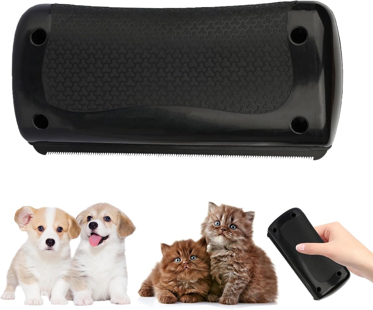 hondenborstel voor kort haar, antislip handgreep, kattenborstel, kardator voor honden, lang haar, huisdierkam voor het verwijderen van tomentose ondervacht (zwart)