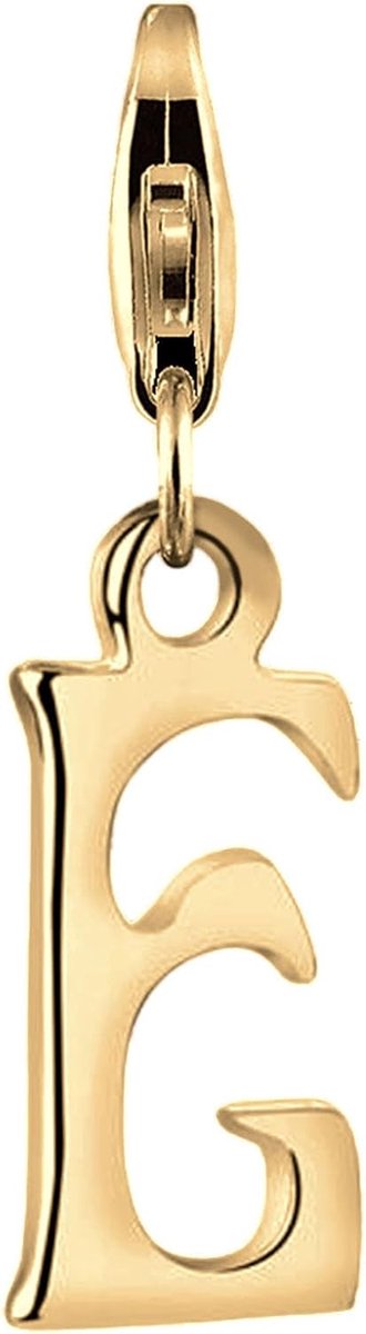 Letter E Karabijnhaak Charm hanger van 925 sterling zilver verguld geschikt voor alle gangbare charmdragers en bedelarmbanden, 0406453025