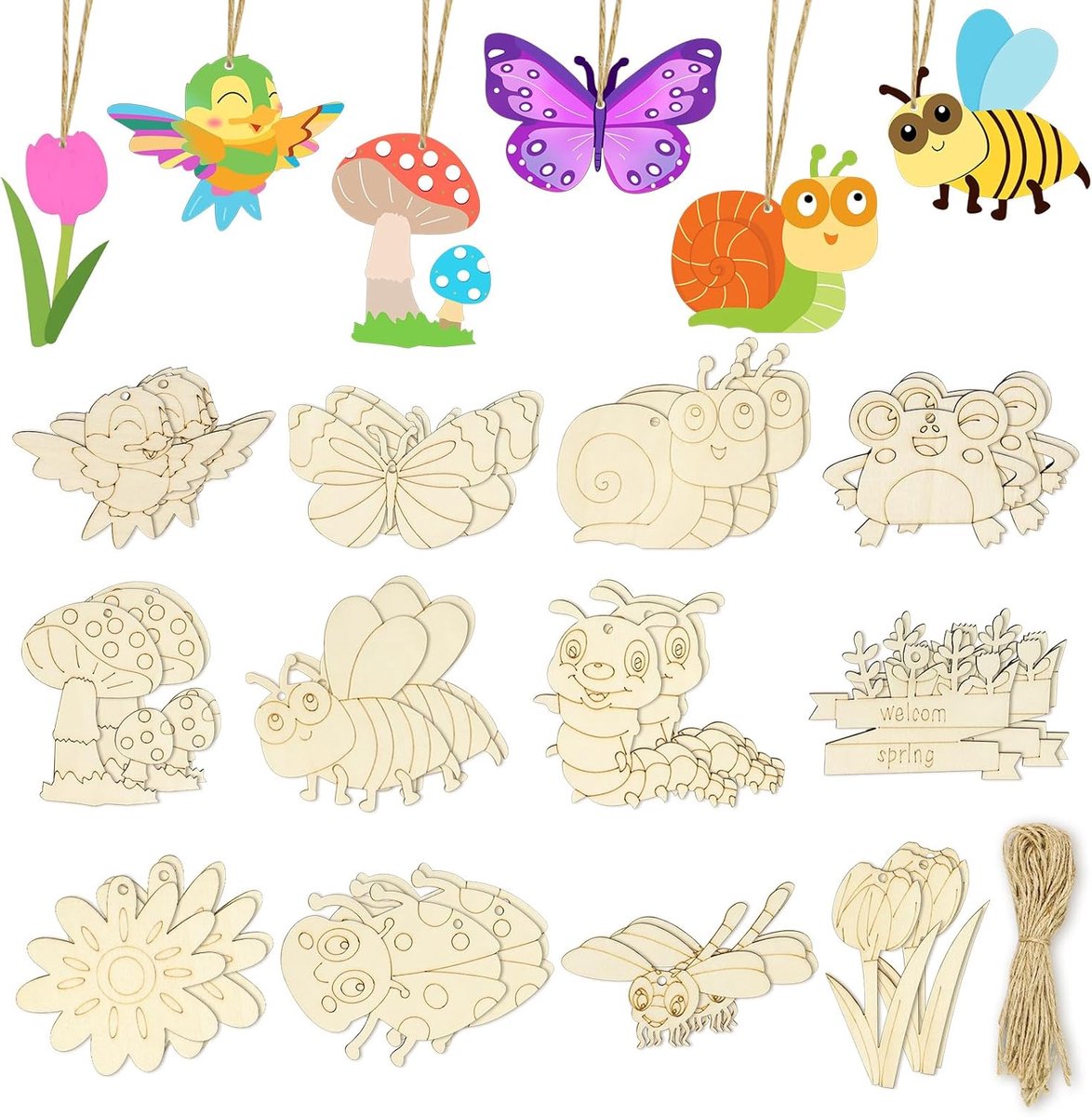 Houten knutselen voor kinderen, 12 stijlen houten bloemen houten handwerk om te beschilderen, vlinder-, libellen, slakken- en bloemvormen voor doe-het-zelf knutselwerk