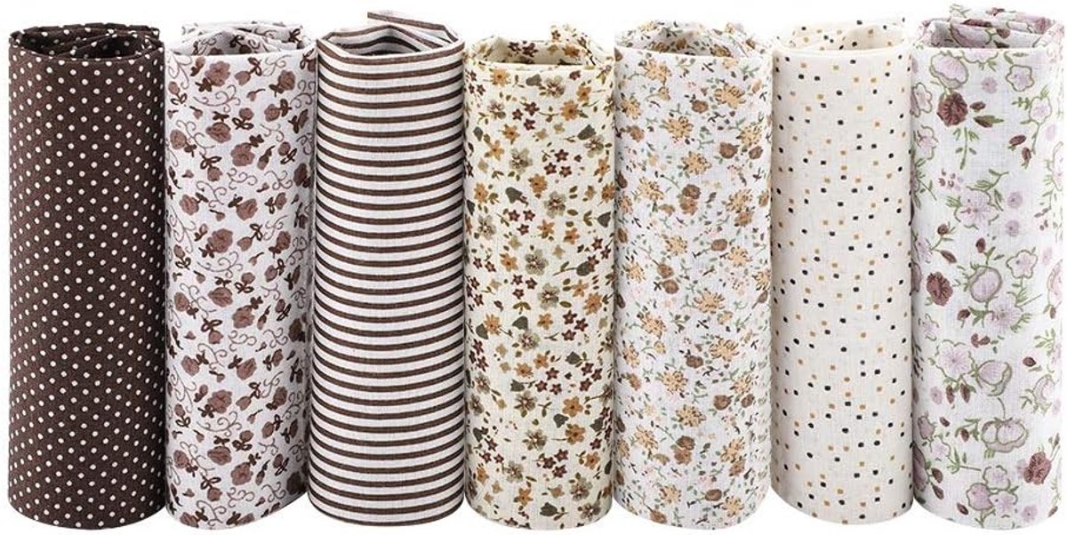 Stof om te naaien, 7 stuks, 25 x 25 cm, katoenen stof per meter, stofresten voor naaien, patchwork, stoffen voor quilten, knutselen, handwerk (koffiepoint)