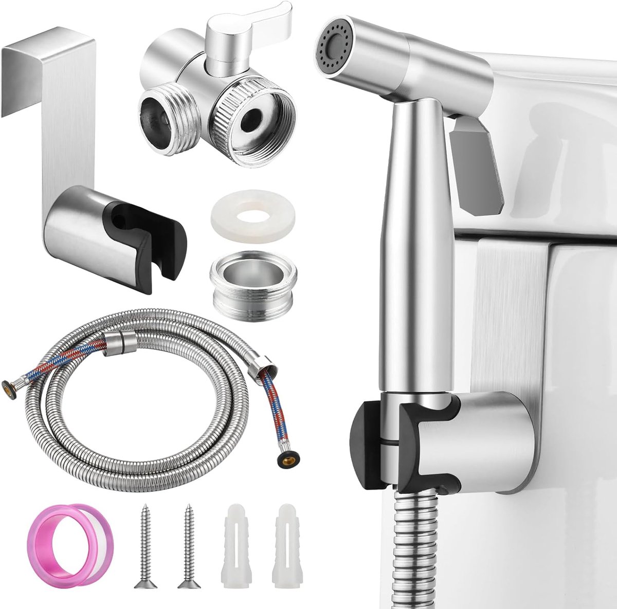 Bidet handdouche voor wastafelkranen, roestvrij staal bidet-doucheset met aansluitstuk, slang en houder voor lichaamsverzorging, voor het baden van huisdieren en het reinigen van wasbare