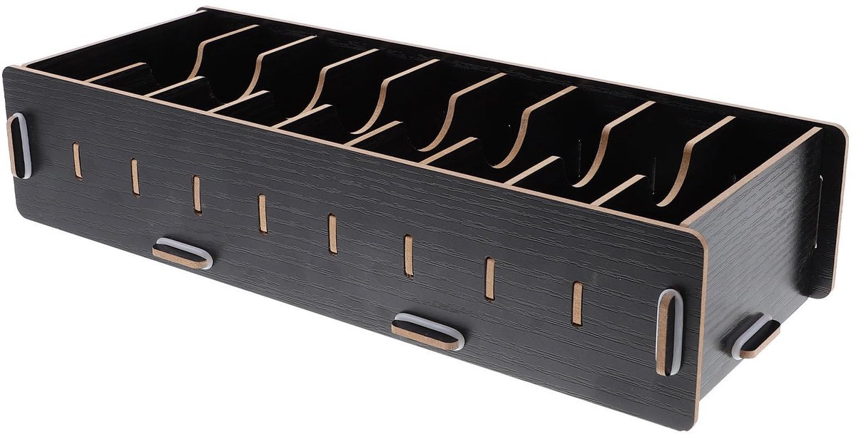 longziming -Houten Bureau Organizer - Opbergbak met Vakken - Bureau Opberger voor Pennen, Visitekaartjes en Kleine Accessoires - 28 × 10 × 6 cm - Zwart
