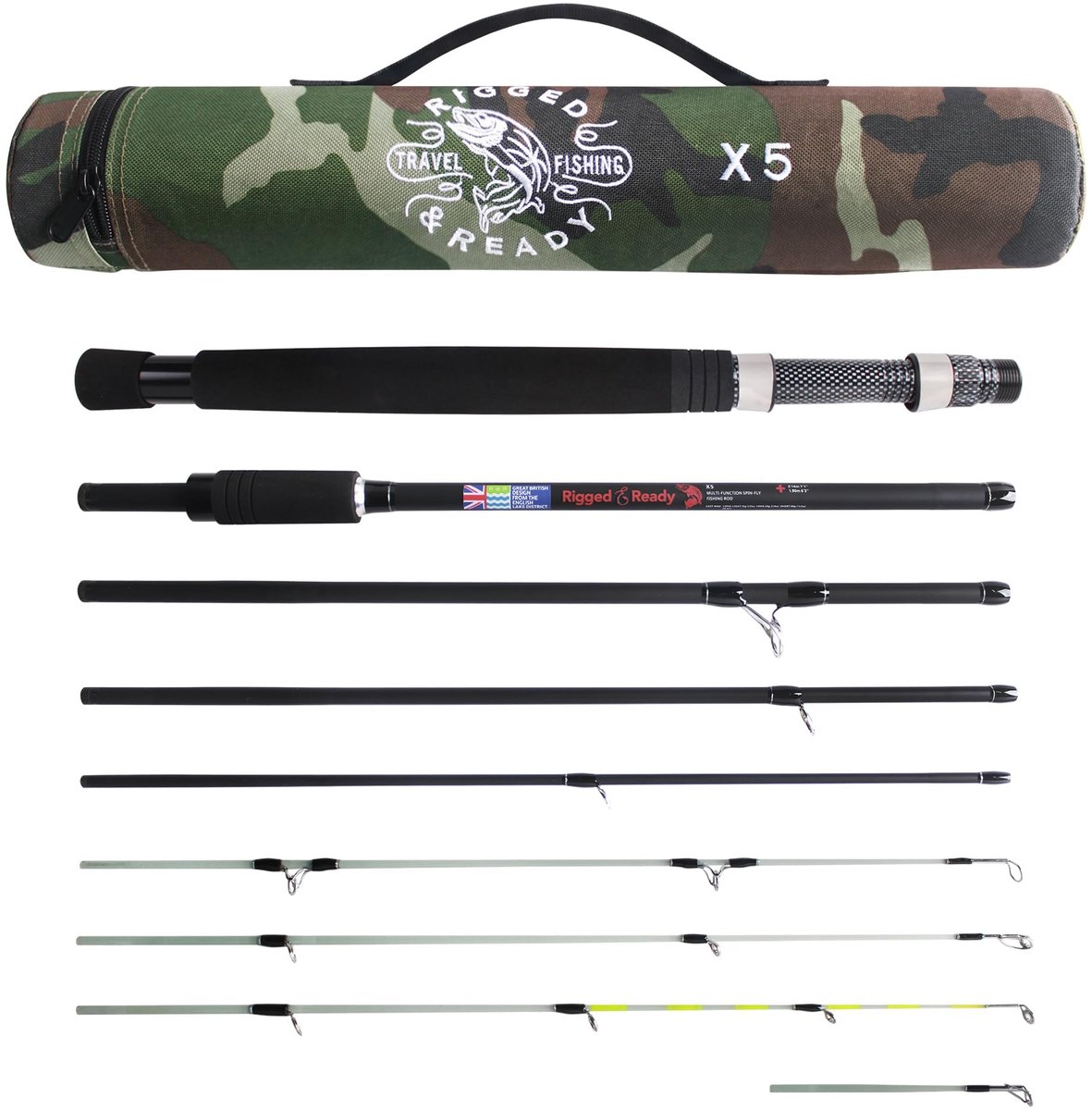 SnelShoppen - Opgetuigde en klaar X5 reishengel, Super Compact 40 cm, Multifunctionele Hengel met 4 Tips, 1 Hengel met 5 Vismogelijkheden, Lengtes 2,2