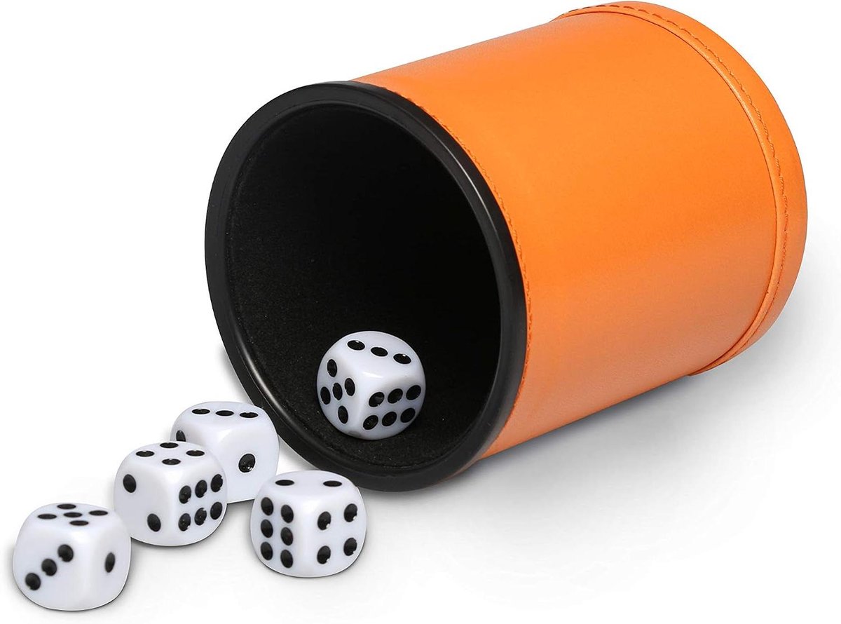 Dobbelbeker met Vilt - Dobbelbeker Shaker - Spelavond Organiseren - Gevoerd met Zwart Fluweel - 7.1 cm Breed - Oranje
