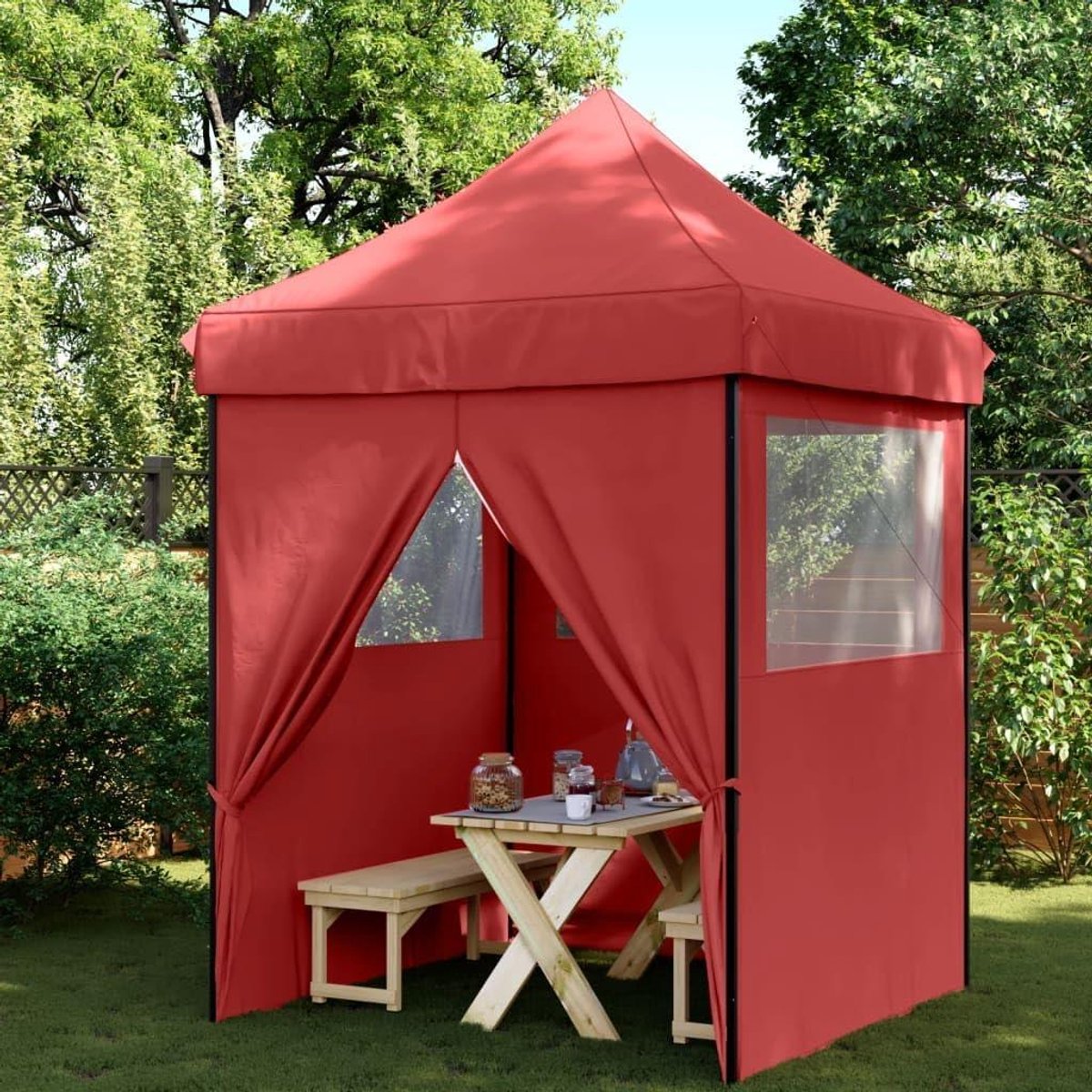 Partytent Pop-up - Feesttent Tuintent - Buitenfeesten Organiseren - Snelle Opzet - 200 x 200 x 306 cm - Bordeauxrood