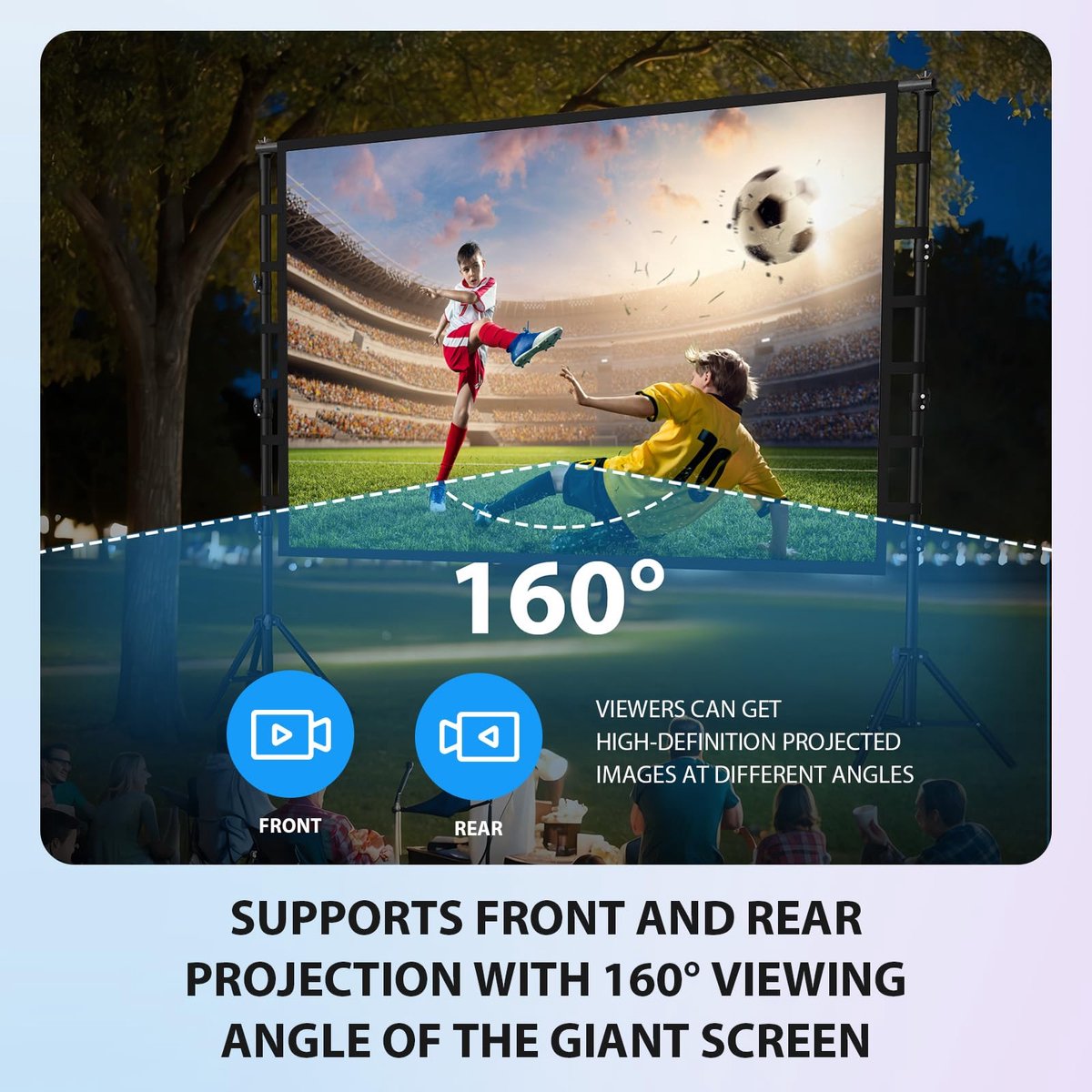 SnelShoppen - VOOPVOR Outdoor beamerscherm 150 inch met statief, 16:9, 4K HD bioscoopscherm voor binnen en buiten, inclusief draagtas en in hoogte ver