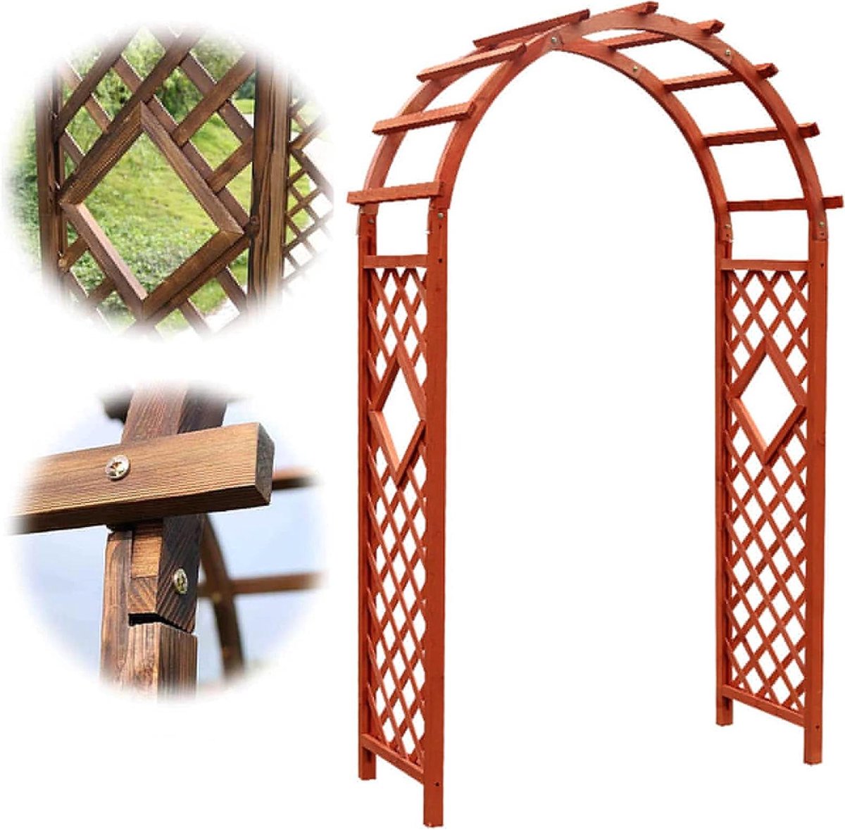 Houten Tuinboog - Pergola Trellis - Planten Ondersteunen - Vochtbestendig Massief Hout - 120x215 cm - Oranje