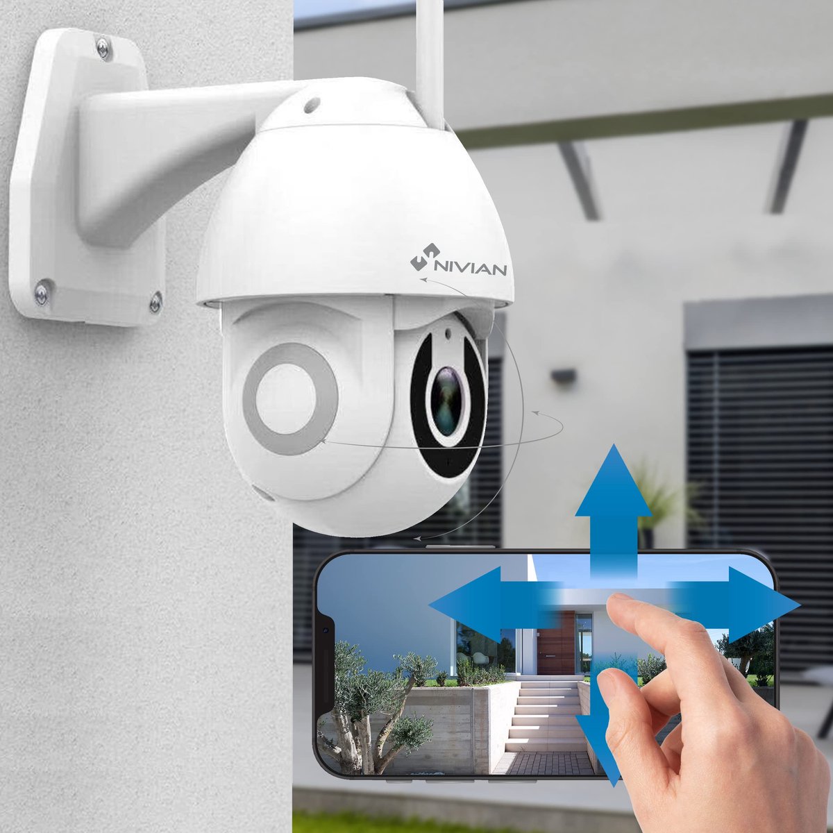 SnelShoppen - WLAN PTZ-camera 2K, 360° afstandsbediening, autotracking, menselijke herkenning, nachtzicht, 10m, buiten, compatibel met Alexa en Google