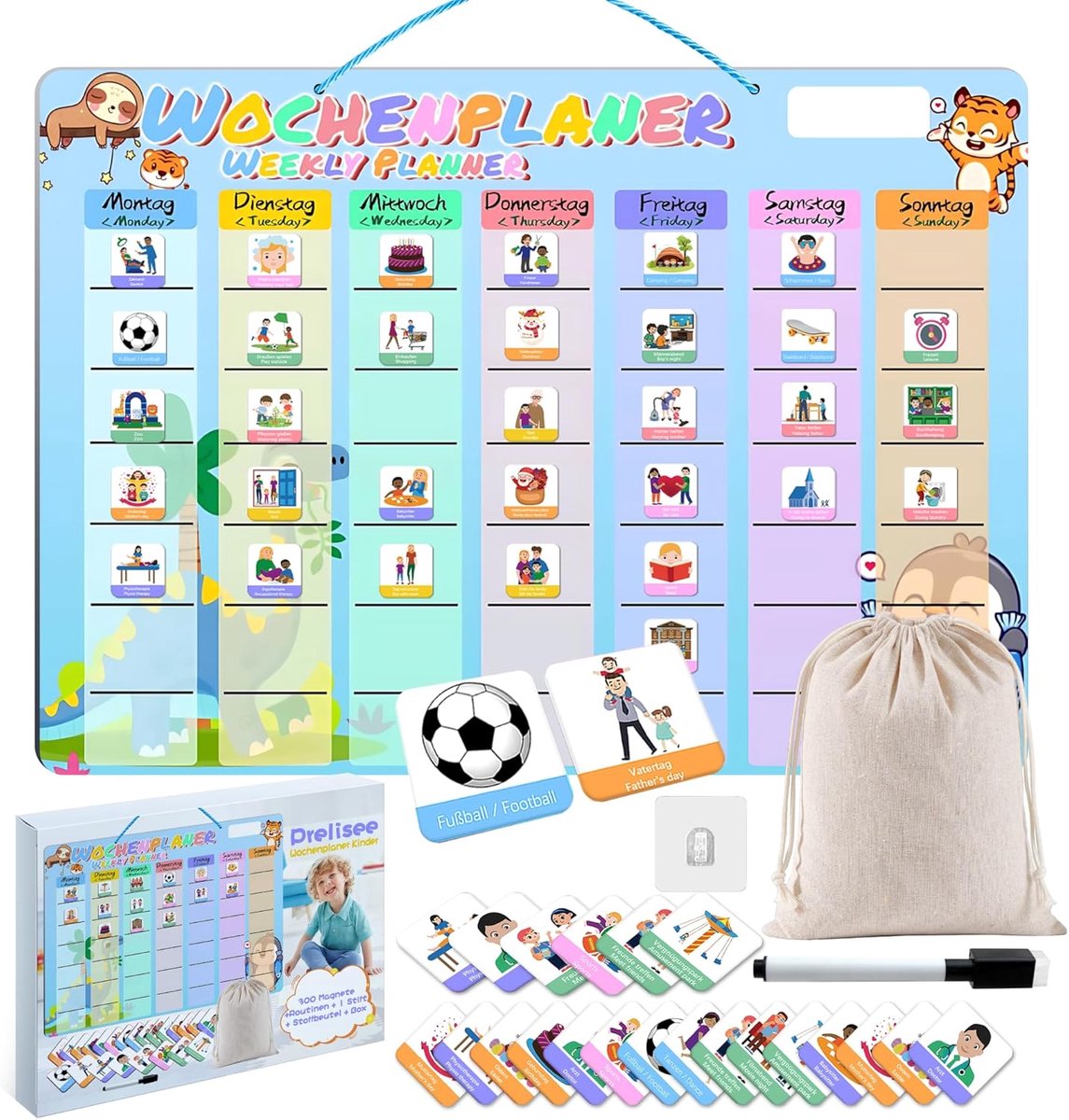 SnelShoppen - Magnetische Weekplanner voor Kinderen 42x30 cm, Afwisbaar, Inclusief 200 Magneten en Pen, Perfect als Weekmenu Bord en Boodschappenlijst