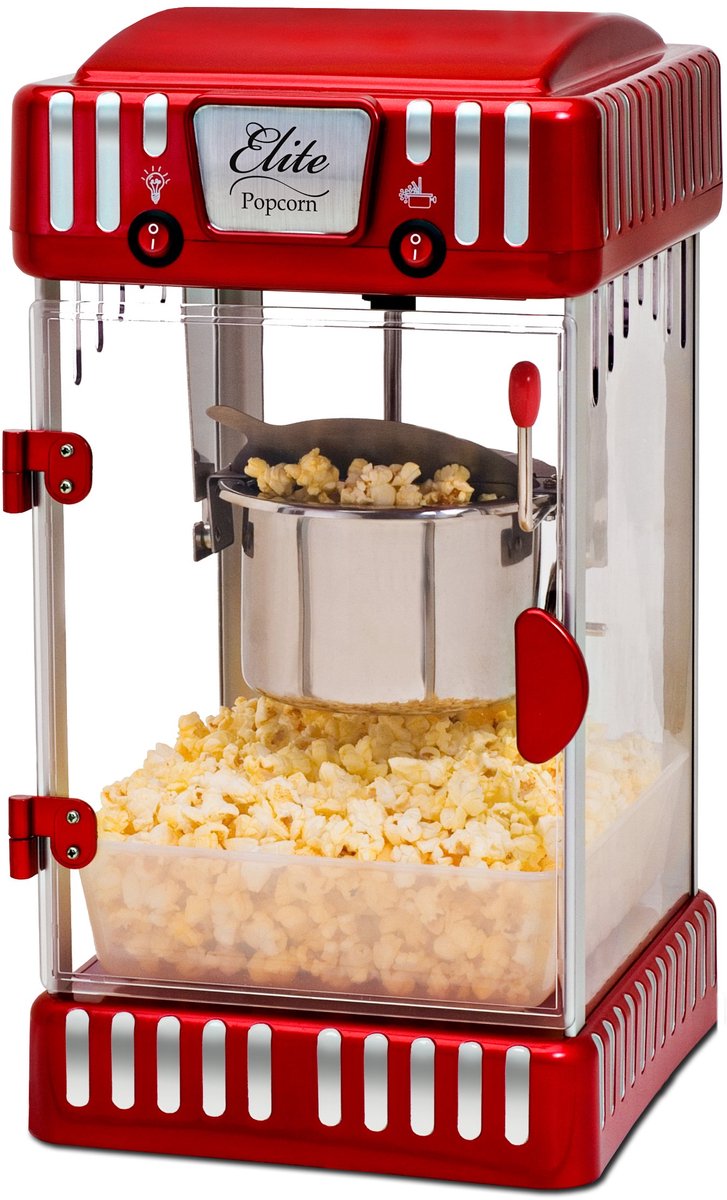 SnelShoppen - Retro Popcornmachine 2,5 oz - Klassieke Tafel-Ketel Popcornmaker in Rood voor Feest, Filmavonden, Keuken en Camping - Inclusief Hete Bot