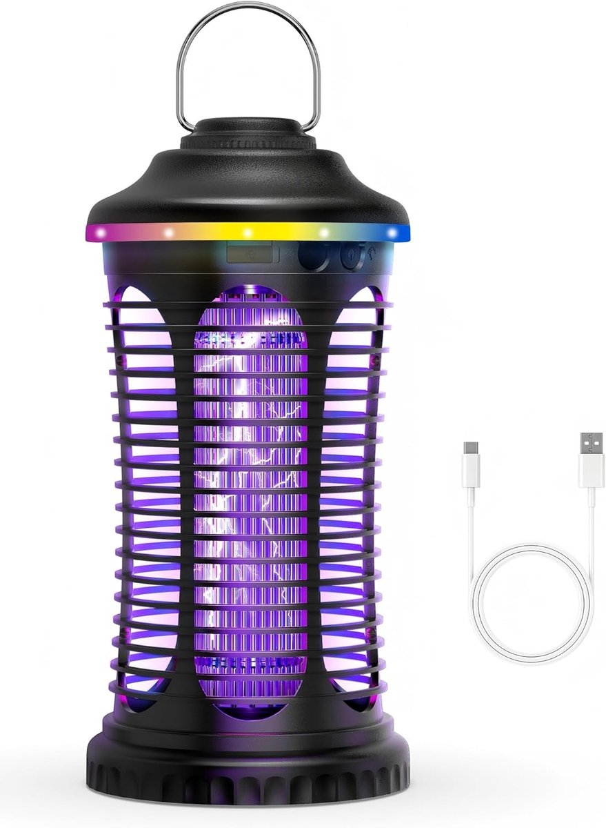 SnelShoppen - Elektrische Insectenverdelger 2-in-1 Muggenlamp met 2000 V, LED Licht en Draagbare USB-aansluiting voor Binnen en Buiten Gebruik
