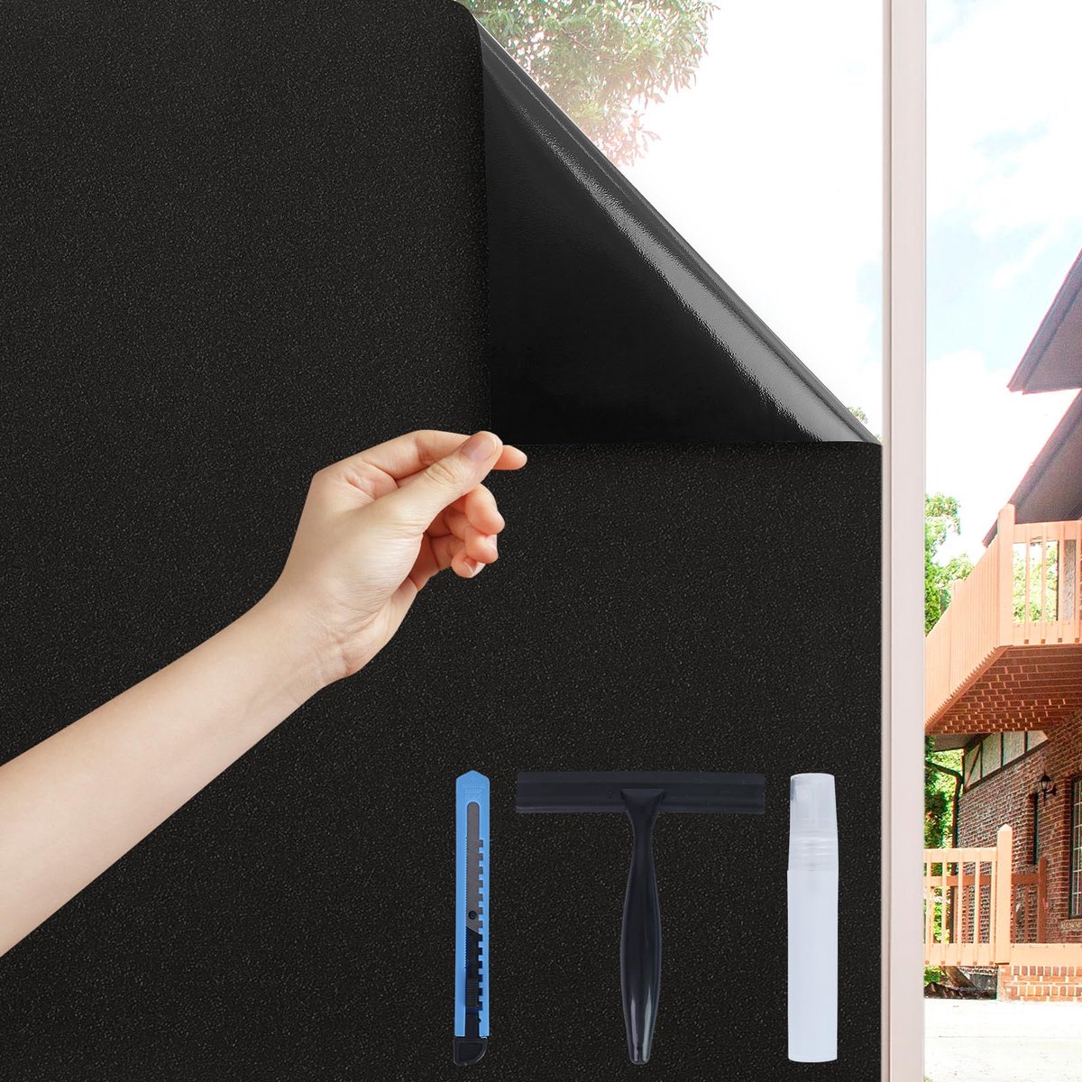 SnelShoppen - Verduisterende Raamfolie Privacyfolie Mat Zwart 100% Lichtwerend 90 x 200 cm Statisch Hechtend Zonwerend Bevestigingsmateriaal Voor Thui
