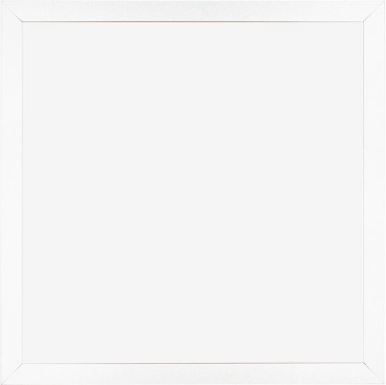 Een witte, vierkante fotolijst, van voren gezien.