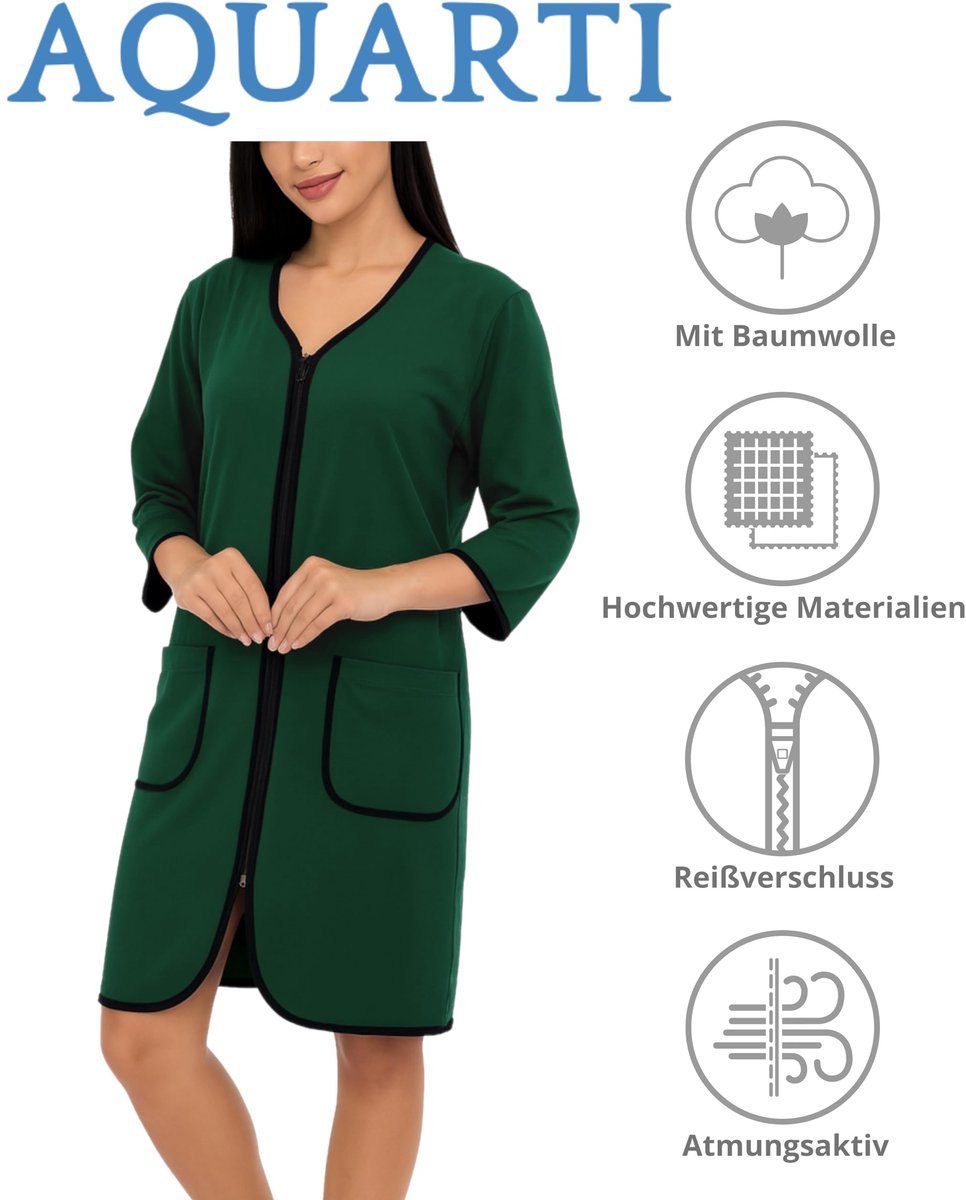 SnelShoppen - Dames Badjas met Rits 3/4 Mouwen, Lichte Donkergroen XL, Comfortabele Kamerjas voor Thuis, Sauna, Wellness en Relaxen