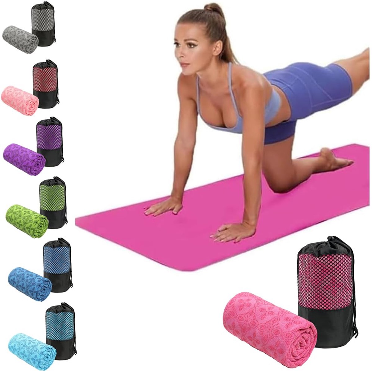 SnelShoppen - Oaygat Yogahanddoek, Zweetabsorberend, Antislip, Sneldrogend, Ademend, Yoga-Handdoek met Mesh Draagtas voor Bikram, Pilates, Sportschool